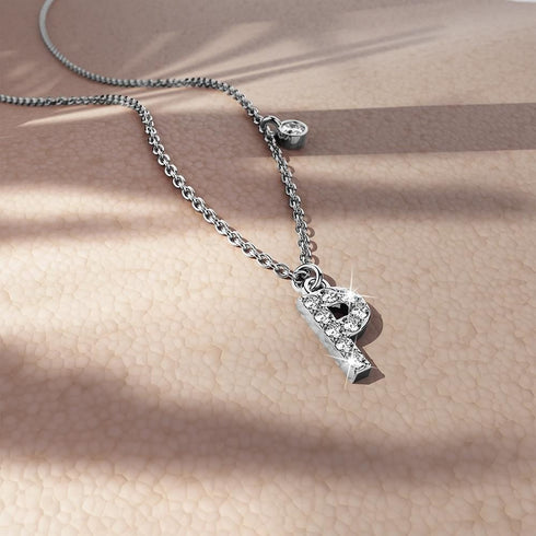 Solid 925 Sterling Silver Initial Crystal Personalised Alphabet Letter Necklace Silver